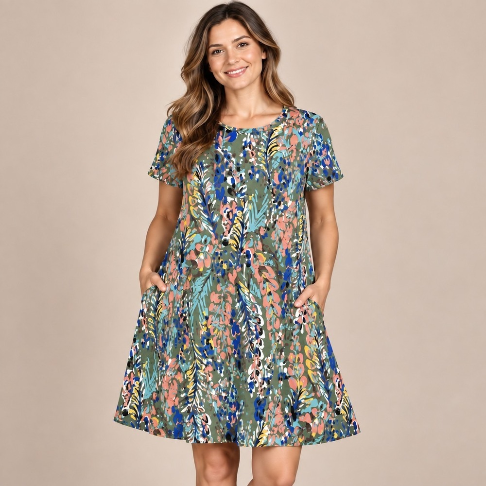 Jodifl Floral Sage Green Swing Dress Women's Small Artsy Grannycore Boho Chic